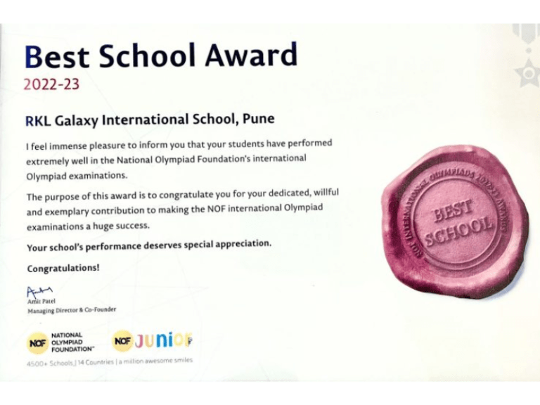 RKL Galaxy International School Received Best School Award